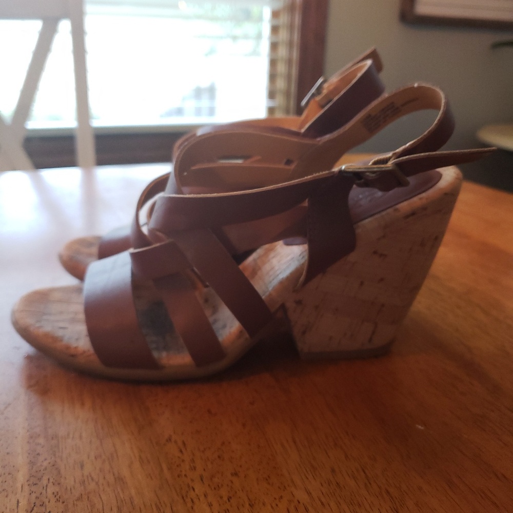 Kork-Ease Brown Leather Cork Wedge Sandals